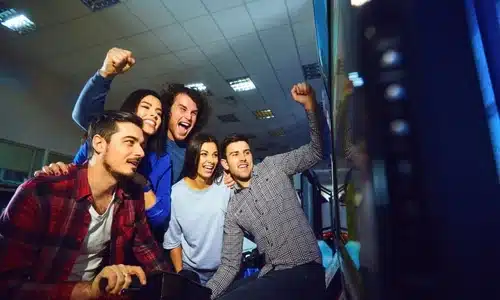 Happy group at top attraction!